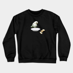 Cartoon bird. Eating and drinking Crewneck Sweatshirt